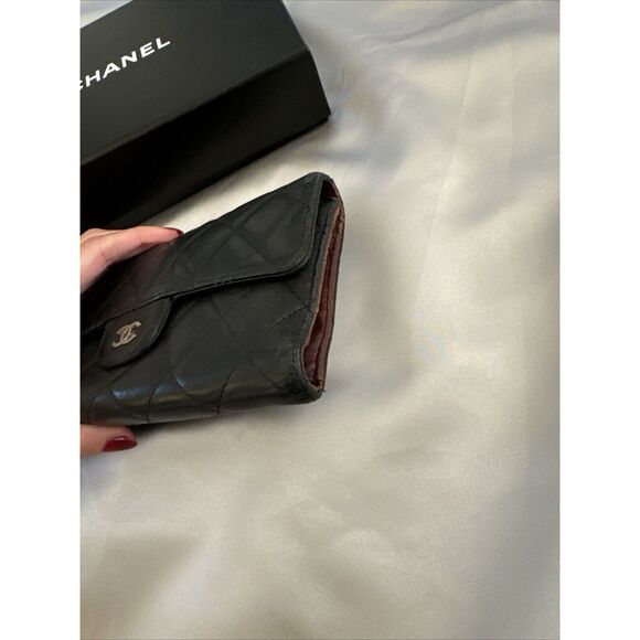CHANEL Flap Wallet Quilted Black Silver Tone Hardware W/box - Picture 4 of 16
